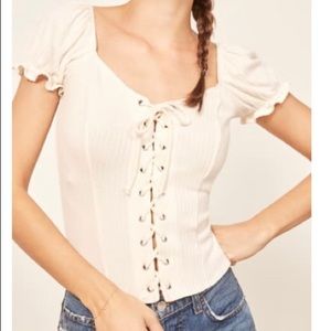 Reformation Lace Up Ribbed Top